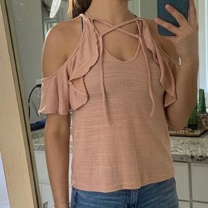 Anama’ Cold Shoulder Strap Flair Shirt Size Small